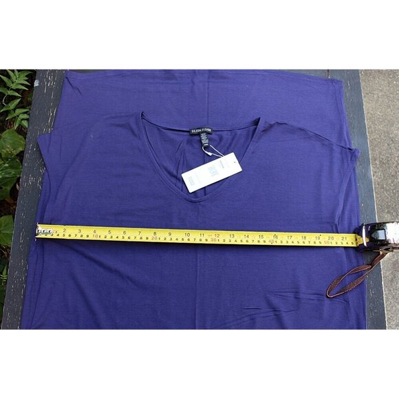New w/Tags - Eileen Fisher V-Neck, Calf Length Dress in Viscose Jersey, Purple M - Picture 6 of 12